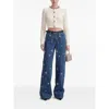 Self-portrait Wide-leg Cotton Jeans With Strass Floral Embellishments In Blue