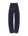 Self-portrait Jeans Decorati Con Strass Blue In Blue