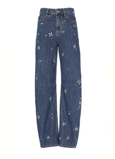 Self-portrait Straight Cut Denim Trousers Featuring Pockets In Blue
