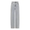 Self-portrait Light Blue Wide-leg Jeans With Crystal Embellishment And Classic Five-pocket Design In Gray