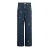 Self-portrait Wide-leg Denim Jeans With Floral Embellishments In Blue