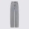 Self-portrait Light Blue Wide-leg Jeans With Crystal Embellishment And Classic Five-pocket Design In Gray