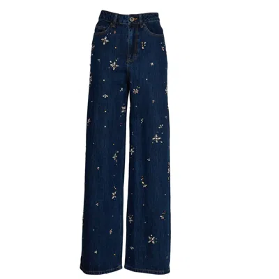 Self-portrait Jeans Blue Embellished Wide Leg
