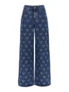 Self-portrait Blue Jeans With All-over Rhinestoned Bow Embellishments In Denim Woman In Blue