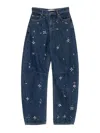 Self-portrait Relaxed Wide-leg Jeans With Floral Embellishments In Blue