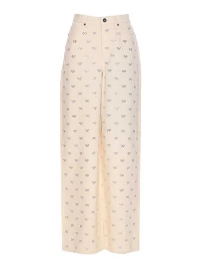 SELF-PORTRAIT WHITE DIAMANTE BOW JEANS