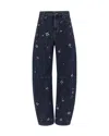 Self-portrait Jeans Decorated With Blue Rhinestones In Blue