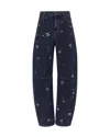 Self-portrait Jeans Decorati Con Strass Blue In Blue