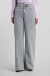 Self-portrait Light Blue Wide-leg Jeans With Crystal Embellishment And Classic Five-pocket Design In Gray