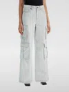 Self-portrait Bleached Effect Cargo Jeans With Visible Stitching In Weiss
