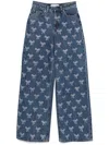 Self-portrait Blue Jeans With All-over Rhinestoned Bow Embellishments In Denim Woman