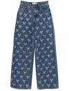 Self-portrait Blue Jeans With All-over Rhinestoned Bow Embellishments In Denim Woman In Blue