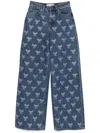 Self-portrait Blue Jeans With All-over Rhinestoned Bow Embellishments In Denim Woman In Blue