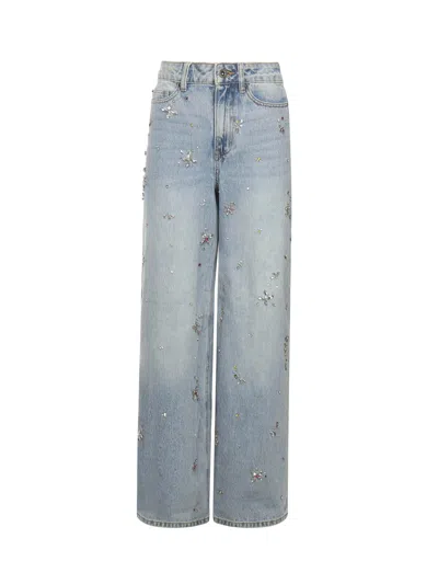 Self-portrait Jeans With Rhinestone Flowers In Blue
