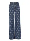 Self-portrait Blue Jeans With All-over Rhinestoned Bow Embellishments In Denim Woman In Blue