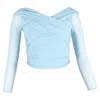 Self-portrait Jersey Crossover Top In Light Blue Polyester In Blue