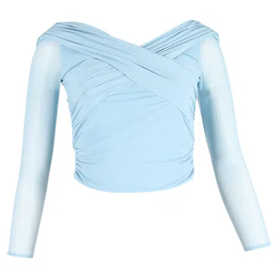 Self-portrait Jersey Crossover Top In Light Blue Polyester