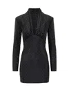 Self-portrait Miniabito In Jersey Nero Con Strass In Black