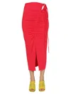 Self-portrait Gathered High Waist Midi Skirt In Fuchsia Pink Polyester