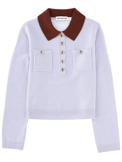 Self-portrait Jersey With Contrasting Collar In Blue