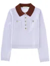 Self-portrait Knit Top Contrasting Collar Front Pockets In White