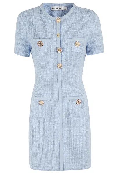 Self-portrait Jewel Button Knit Mini Dress In Blue