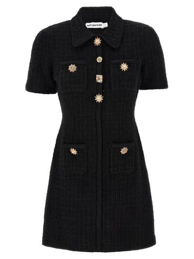 Self-portrait Jewel Button Knit Mini Dresses In Black