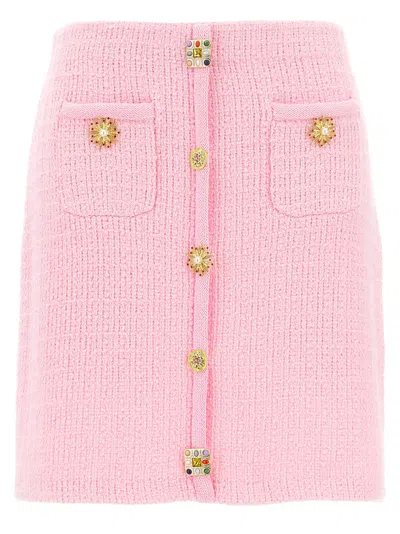 Self-portrait Jewel Button Knit Mini Skirts In Pink