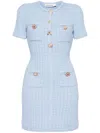 Self-portrait Jewel Button Knit Mini Dress In Blue