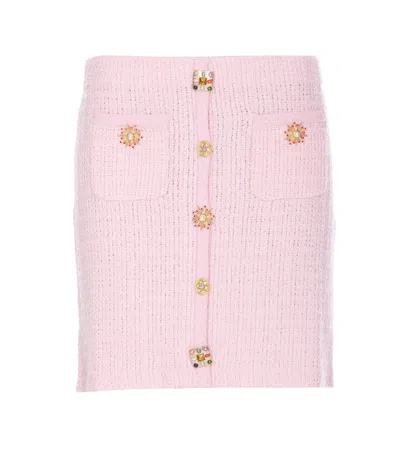 Self-portrait Jewel Button Knit Mini Skirt In 粉色