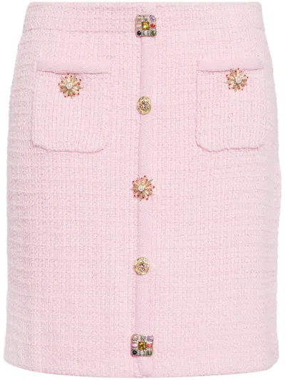Self-portrait Pink Knitted Miniskirt With Jewel Buttons