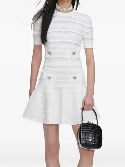 Self-portrait Jewel-button Pointelle-knit Top In White