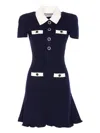 Self-portrait Mini Knitted Dress With Contrasting Collar In Blue