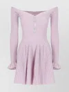 Self-portrait Jeweled Button Off-shoulder Pleated V-neck Dress In Pink
