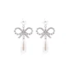 Self-portrait Bow Drop Earrings With Pearl And Crystal