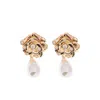 Self-portrait Flower Pearl Drop Earrings In Gold