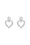 Self-portrait Embellished Heart Silver-plated Drop Earrings In Silver