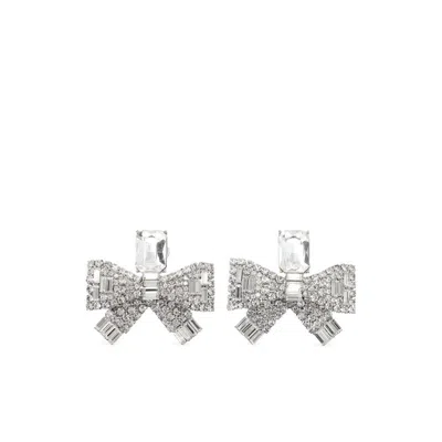 Self-portrait Small Bow Crystal Earrings In Silver