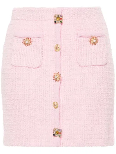 Self-portrait Knitted Miniskirt With Jewels Buttons In Pink