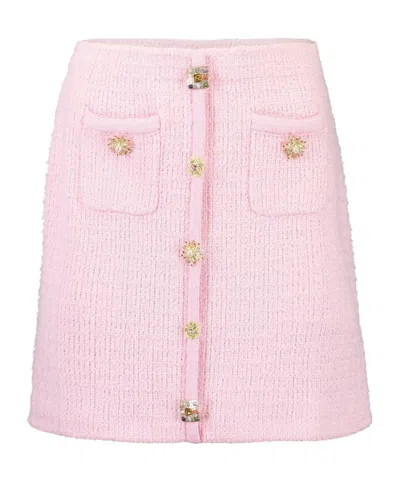 Self-portrait Knitted Miniskirt With Jewels Buttons In Pink