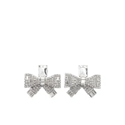 Self-portrait Small Crystal Bow Earrings In Silver