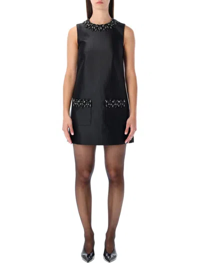 Self-portrait Black Taffeta Embellished Trim Mini Dress Clothing