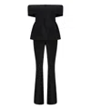 Self-portrait Black Crepe Off Shoulder Jumpsuit Black In Black