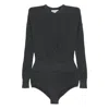 Self-portrait Long-sleeved Wool Bodysuit In Gray