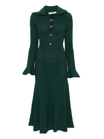 Self-portrait Keyhole Knit Midi Dress In Green