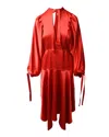 Self-portrait Keyhole Peplum Asymmetric Dress In Red Satin In Red
