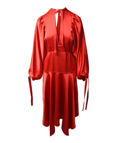 Self-portrait Keyhole Peplum Asymmetric Dress In Red Satin