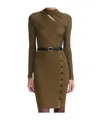 Self-portrait Self Portrait Ribbed Knit Mini Dress With Cut Outs In Khaki In Green
