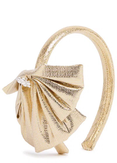 Self-portrait Kids Bow-embellished Lamé Headband In Gold