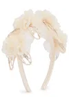 Self-portrait Kids Floral-embellished Satin Headband In Cream